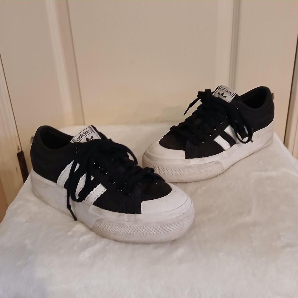 Adidas Nizza Women's Black and White Platform Sneakers Sz 8.5 Grunge Skater